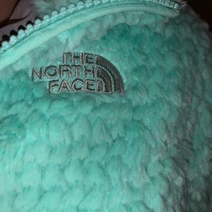 Girls teal fuzzy North Face coat